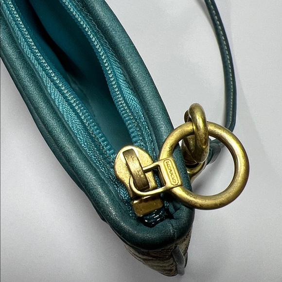 🌺 COACH SLIM BLUE POCKET LEATHER AND CANVAS SIGNATURE C WRISTLET BAG VINTAGE - Picture 9 of 10